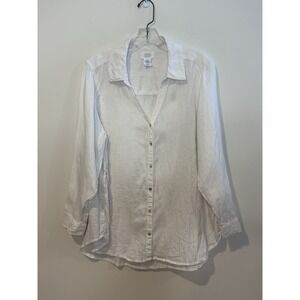 Sigrid Olsen 100% Linen White Button Up Shirt 1X Lagenlook Resortwear Casual